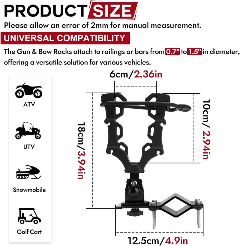 Lonsda Upgraded Single ATV/UTV Gun Rack, Hunting Tool Holder Mount Compatible with UTV/ATV/Golf Cart/Bicycle, Holding Gun Bow Hunting Tool Shovel Hoe Sickle - Image 3